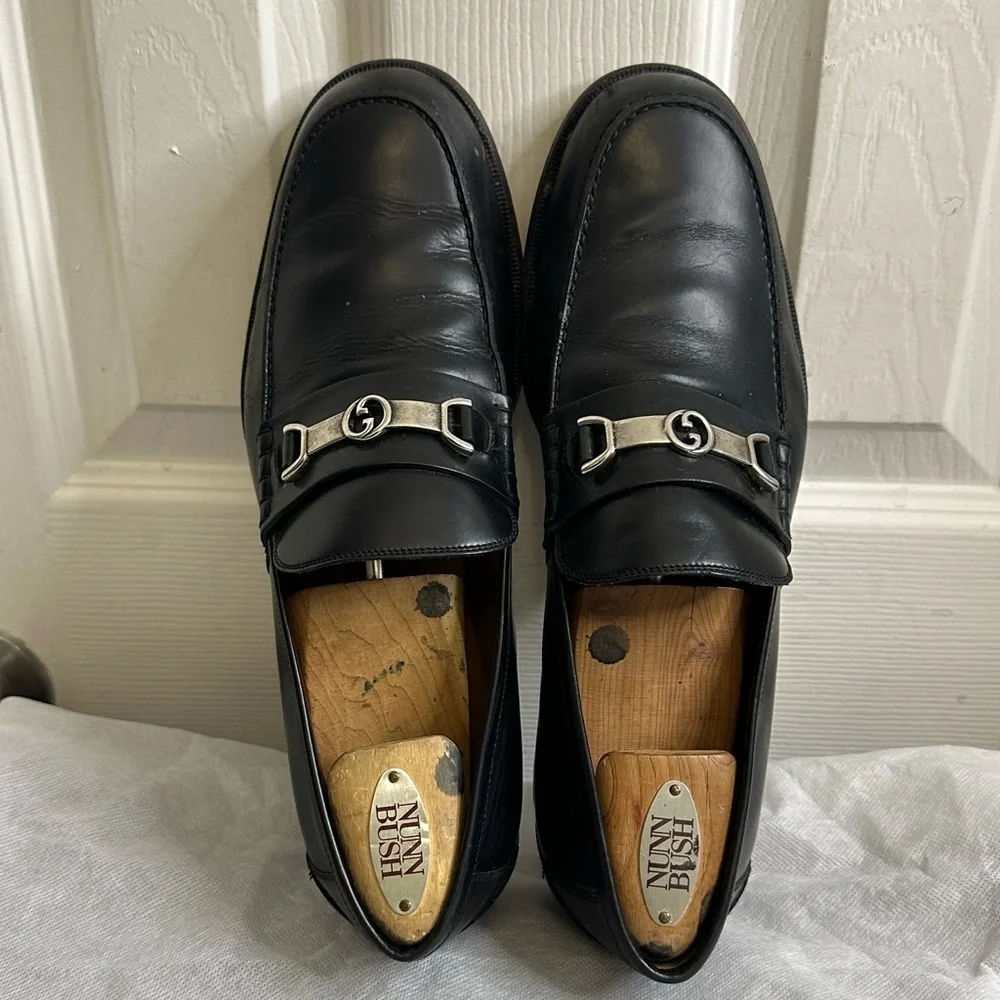 Gucci Gucci Black Leather Interlocking G Penny Loafers Size 8